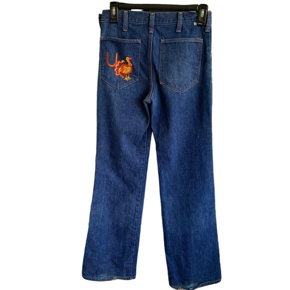 Vintage Wrangler Bell Bottom Blue Jeans 70s Embroidered U Turkey Women’a 27” - Picture 2 of 12